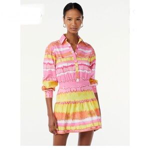 Scoop pink multicolor watercolor collared long sleeve shirt dress size large new